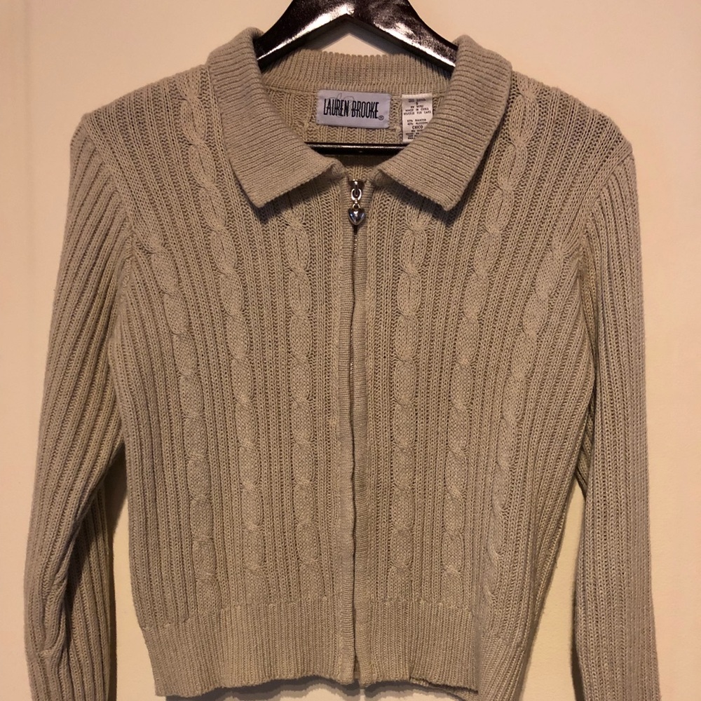 Lauren Brooke Long Sleeve Cable Knit Zip Cardigan